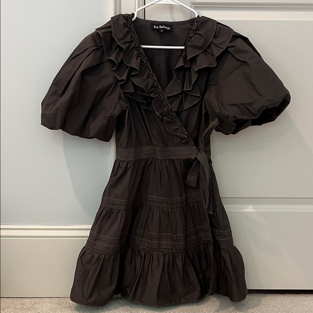 Charcoal Grey Ruffle Wrap Dress